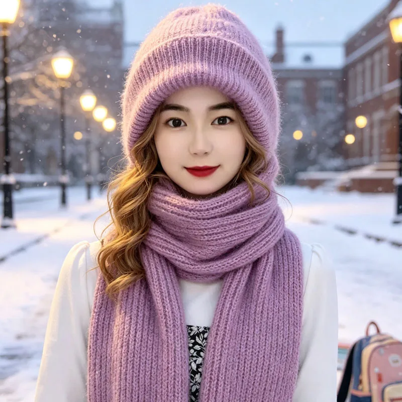 1/3/5PCS Double Layer Thick Squirrel Fleece Knitted Hat and Scarf 2 in 1 Winter Ear Protection Neck Cover Soft Warm