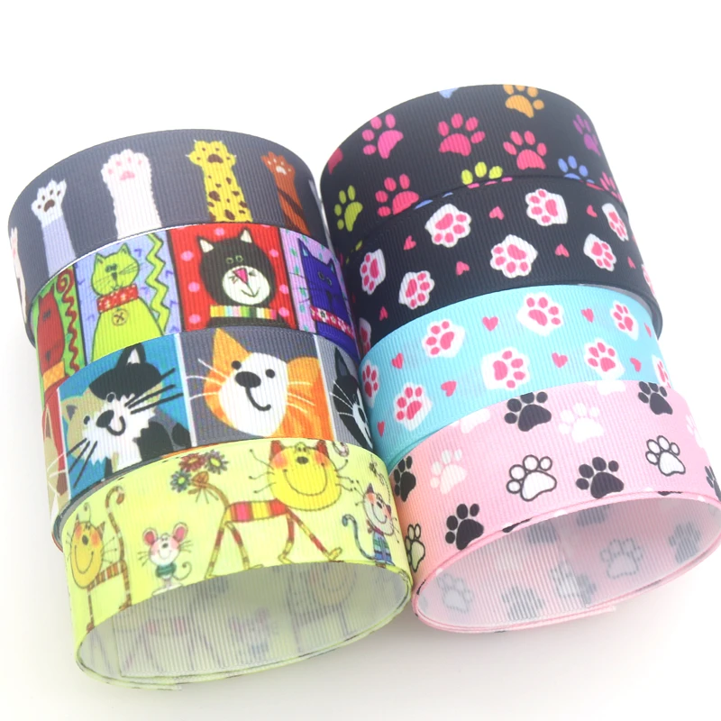 DHK 7/8'' 5yards Cat Dog Paw Printed Grosgrain Ribbon Accessories Material Headwear Decoration DIY Sewing Craft E2035