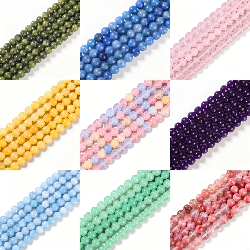 4 6 8 10mm Natural Stone Tourmaline Chalcedony Beads Round Loose Spacer for Jewelry Making DIY Necklace Bracelet Accessory 15