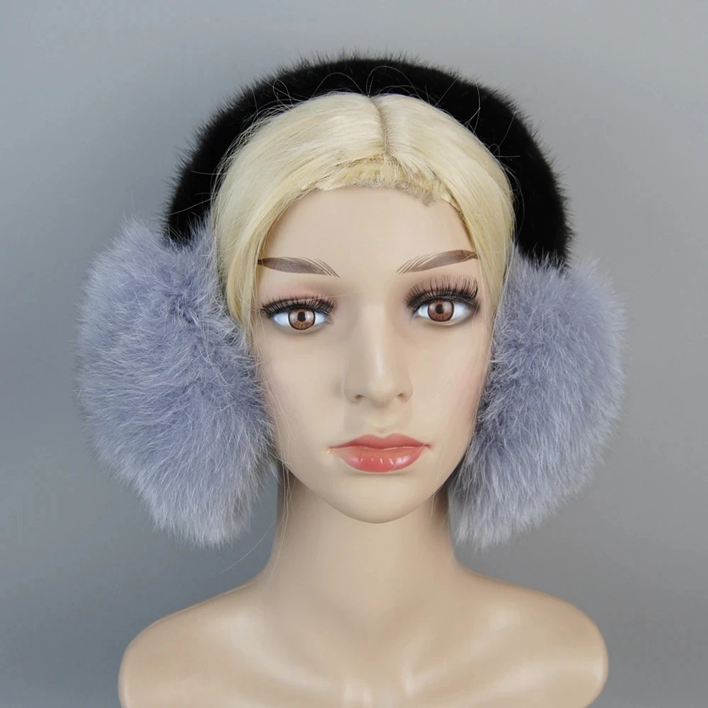 Hot Sale Russia Soft With Real Mink Fur Earflaps 100% Natural Real Fox Fur Earmuffs Winter Women Warm Plush Big Fox Fur Ear Muff