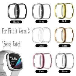 Étui pare-chocs Bling pour montre fouet Fitbit Versa 3, sans écran, cadre de protection en biscuits cristal brillant