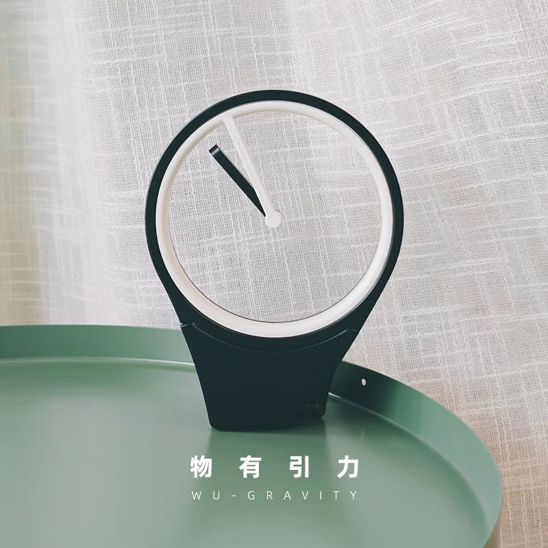 Yellow Fashion Office Desk Suspended Clock Desk Clock Minimalist Black Technology Gravity Clock Desktop Decorative Display Stand