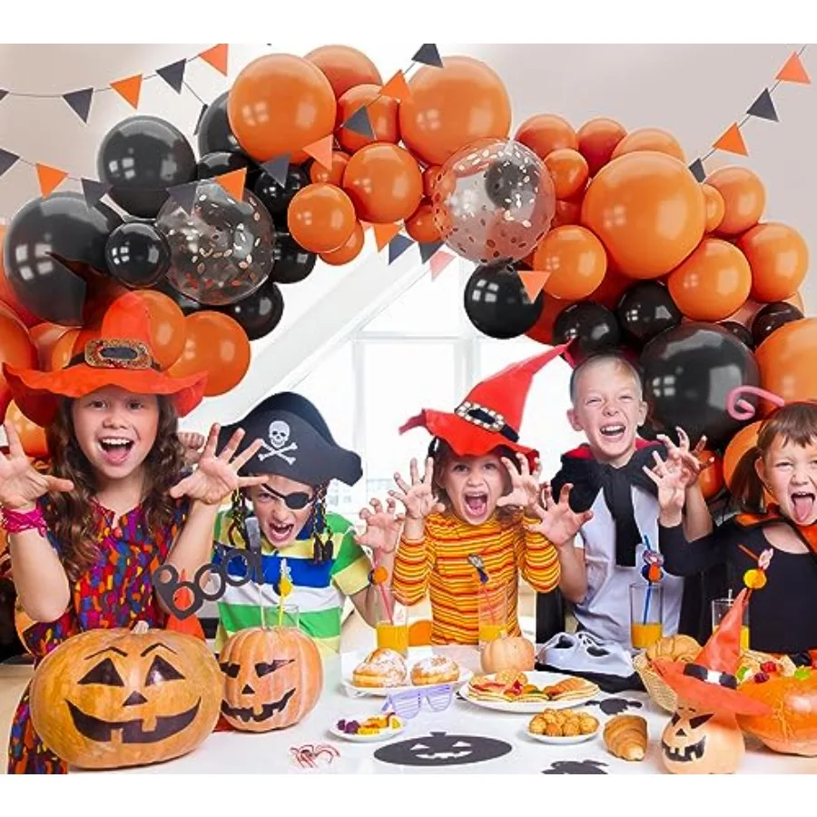 Zestaw girlandy z balonów w kolorze pomarańczowo-czarnym, 123 szt., balony z konfetti w kolorze pomarańczowo-czarnym, metaliczne, na urodziny, rocznicę, Nowy Rok, baby shower