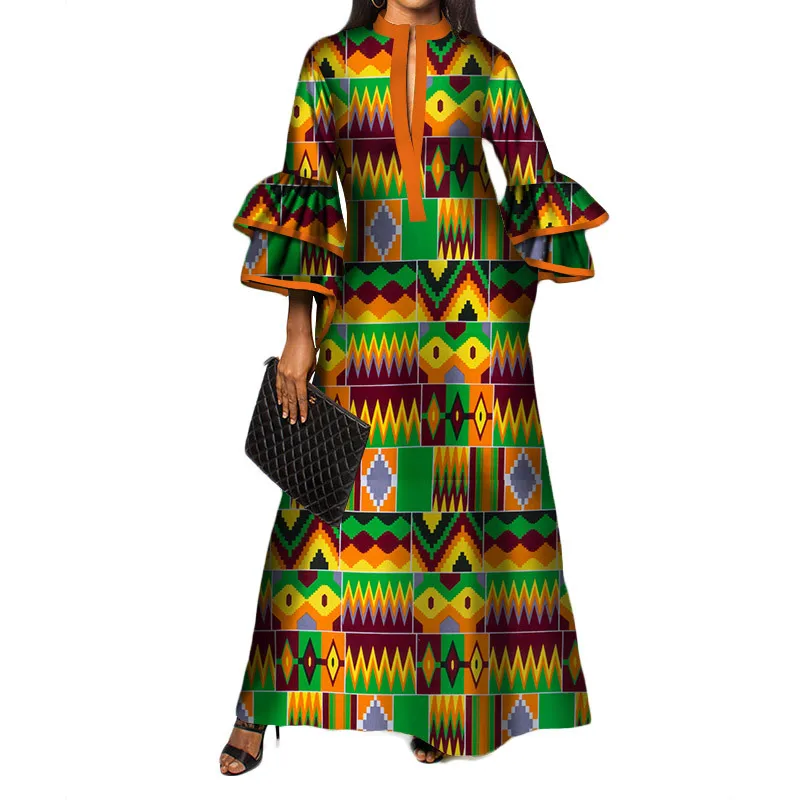 

Dashiki Ankara Африканские платья для женщин 2023, осеннее новое платье макси с принтом, платье с оборками и рукавами, одежда для вечеринок, халаты