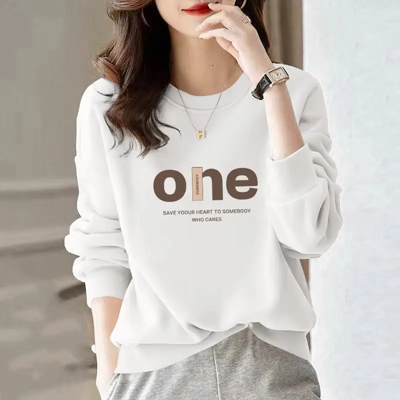 

Women's Autumn Casual Simplicity Letter Printing O-neck Long Sleeve Sweatshirts Women Clothes Fashion All-match Loose Tops