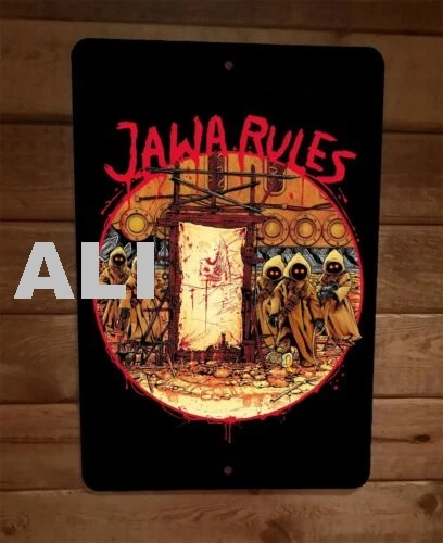 placa-de-metal-decorativa-de-parede-jawa-rules-black-star-sabbath-wars-parodia-8x12