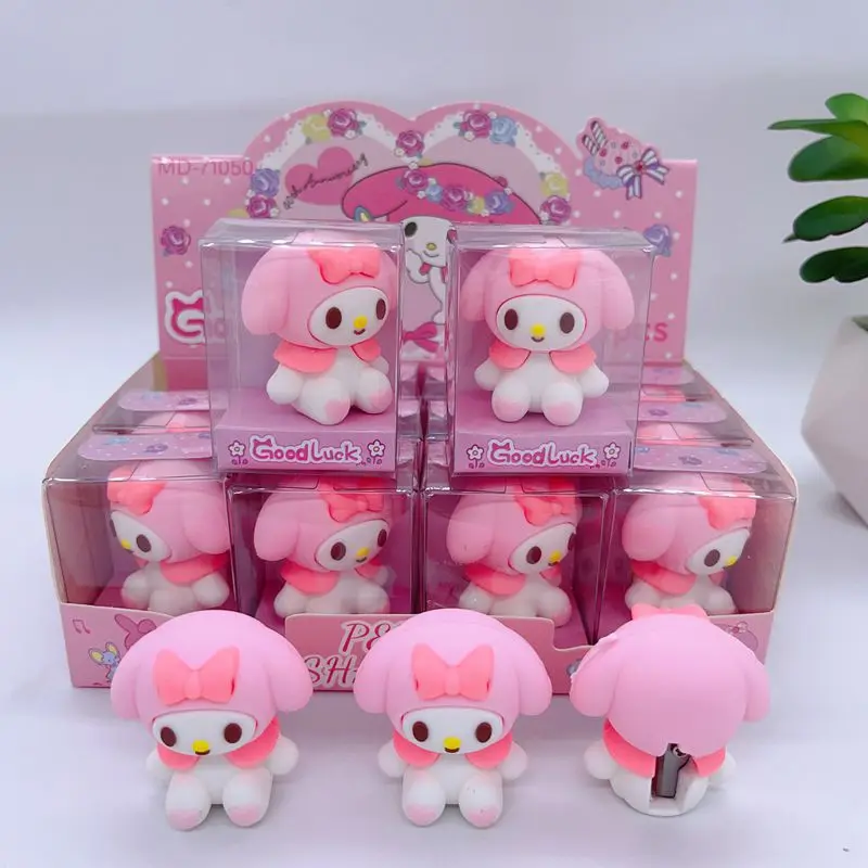 Imagem -03 - Sanrio Hello Kitty Pencil Sharpener Kuromi Melody Eraser Desenhos Animados Criativos Papelaria Kawaii Fofos Estudantes School Supply Pcs 16 Pcs