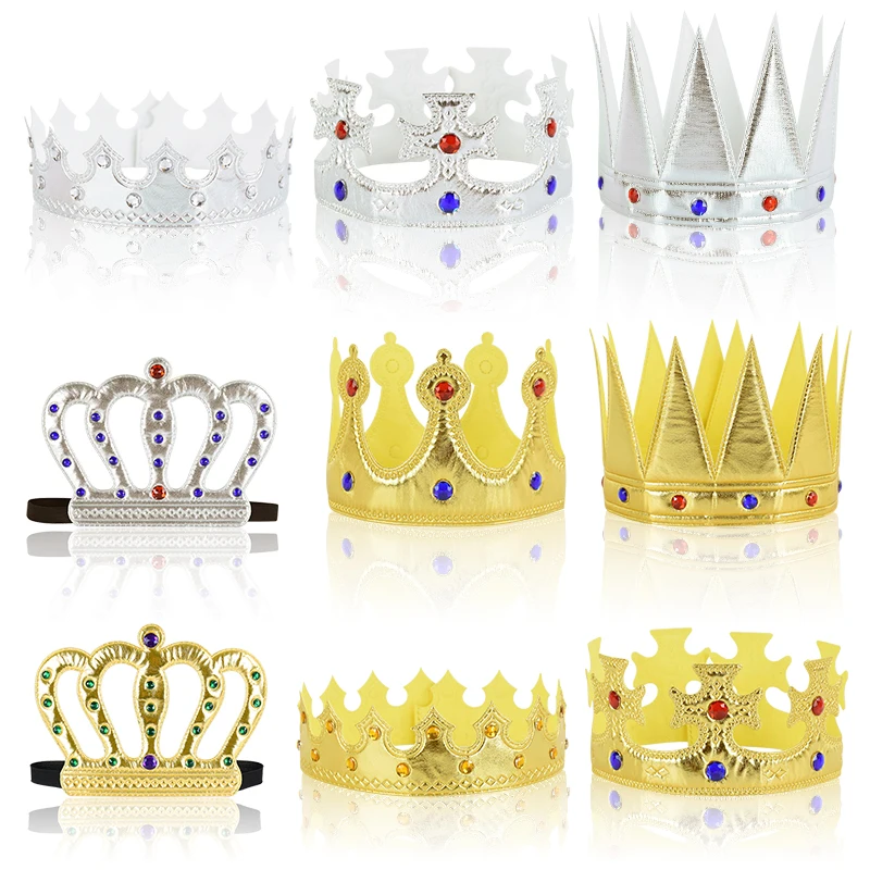 King Queen Headdress Crown Gold Sliver Happy Birthday Party Crown Cap Children Adult Birthday Party Prom Dress Up Headband