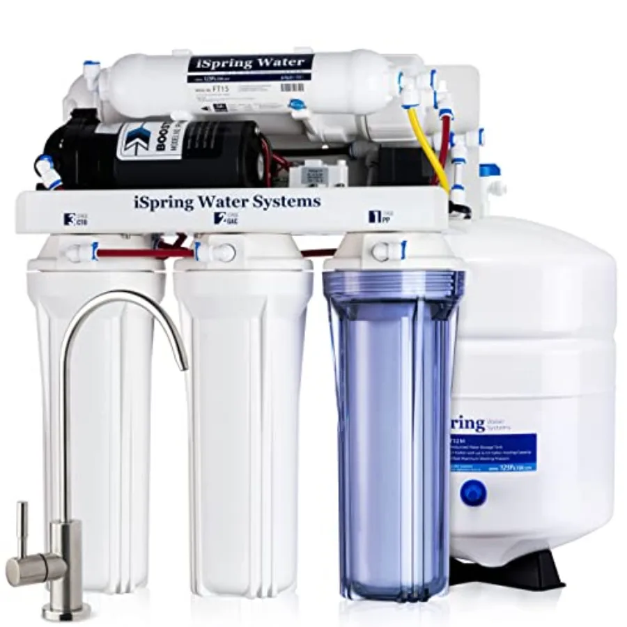 RCC7P 75 GPD Reverse Osmosis System with Pump 5-Stage Boosted Performance Under Sink RO Water Filtration System with Patented T