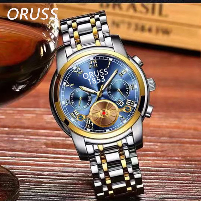 ORUSS Top Brand Hot Men Watches Luxury Waterproof Date Clock Male Quartz Watch Steel Strap Fashion Sports Men's WristWatch