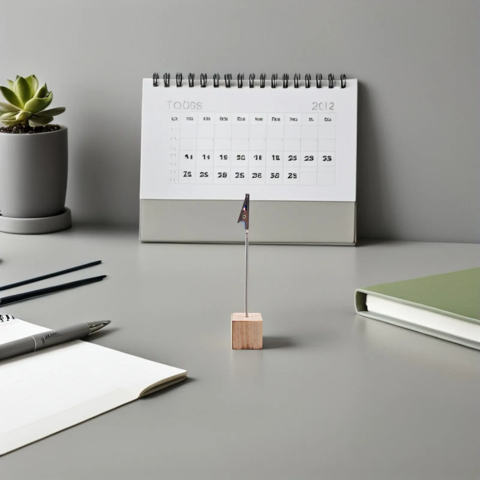 24Pcs Metal Note Clip Stand with Wood Base Cube Memo Holder Alligator Clip for Office Desk Memo Photo Card Reminder Organizer