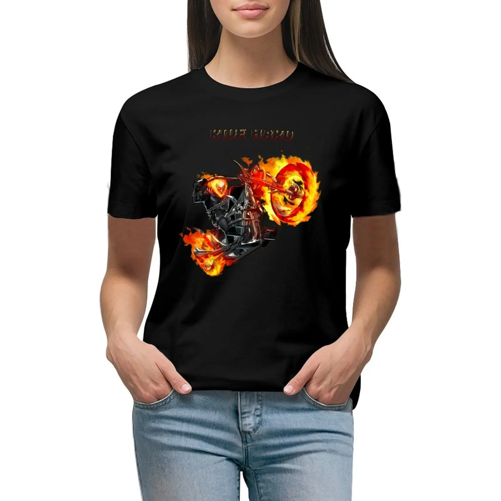 Ghost Rider Ride Hard T-shirt lady clothes cute tops Women's clothing