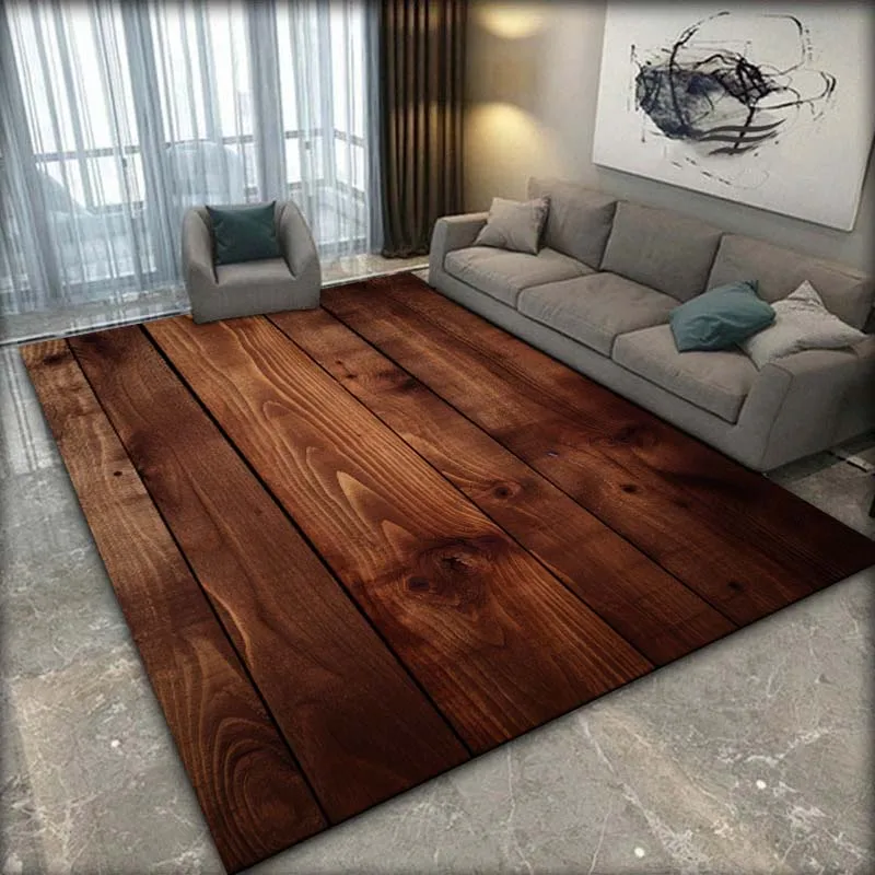 Creative Wood Pattern Carpets for Living Room Decoration Home Rug Bedroom Bedside Footpad Kitchen Bathroom Non-slip Floor Mat