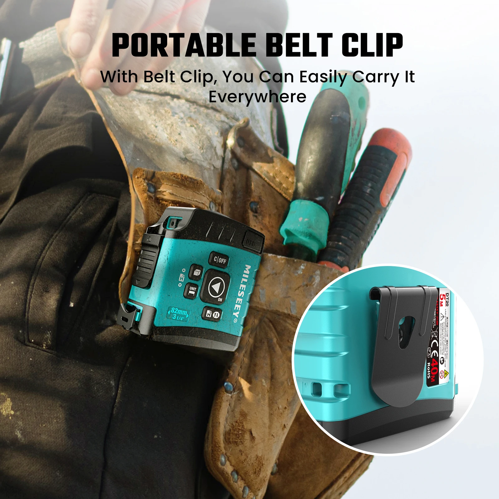 Mileseey DT11 Laser Tape Measure,40M 2-In-1 Digital Laser Meter ,Laser Rangefinder Building Tools Measure Device Ruler