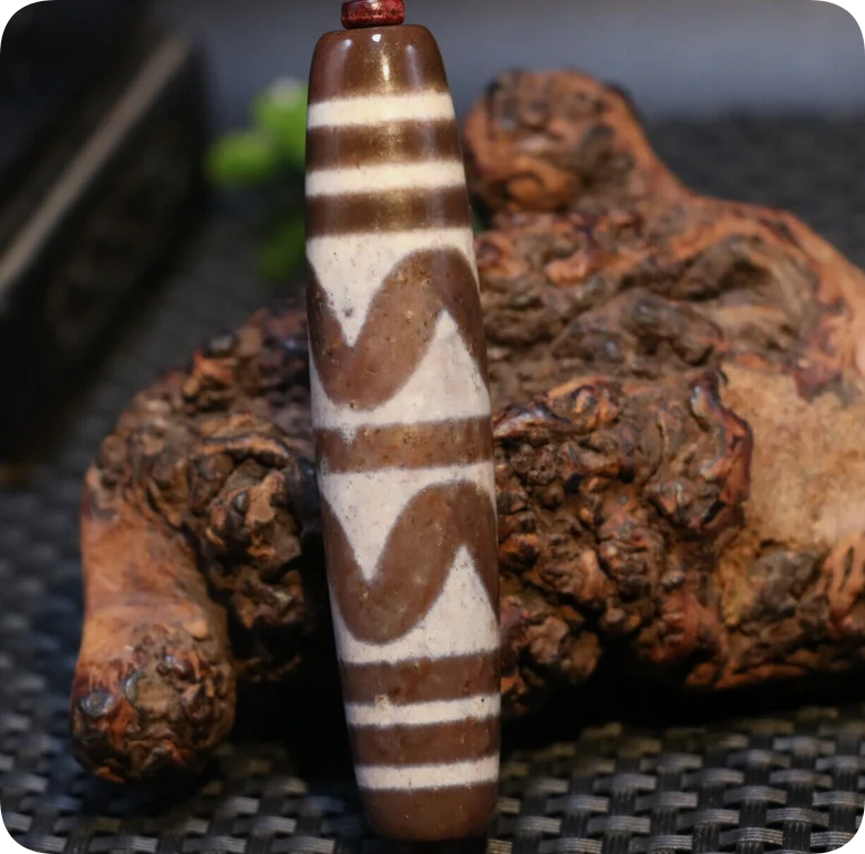 Magic Power Tibetan Old Agate Double Tiger Tooth Long dZi Bead Totem Pendant 3AA