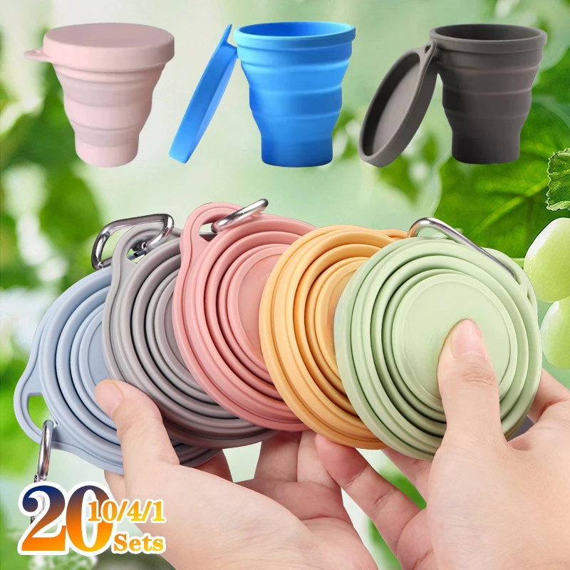 

1-20Sets 180ML Folding Cup Mini Retractable Cup Silicone Portable Teacup Outdoor Travel Coffee Telescopic Drinking Mug with Lid