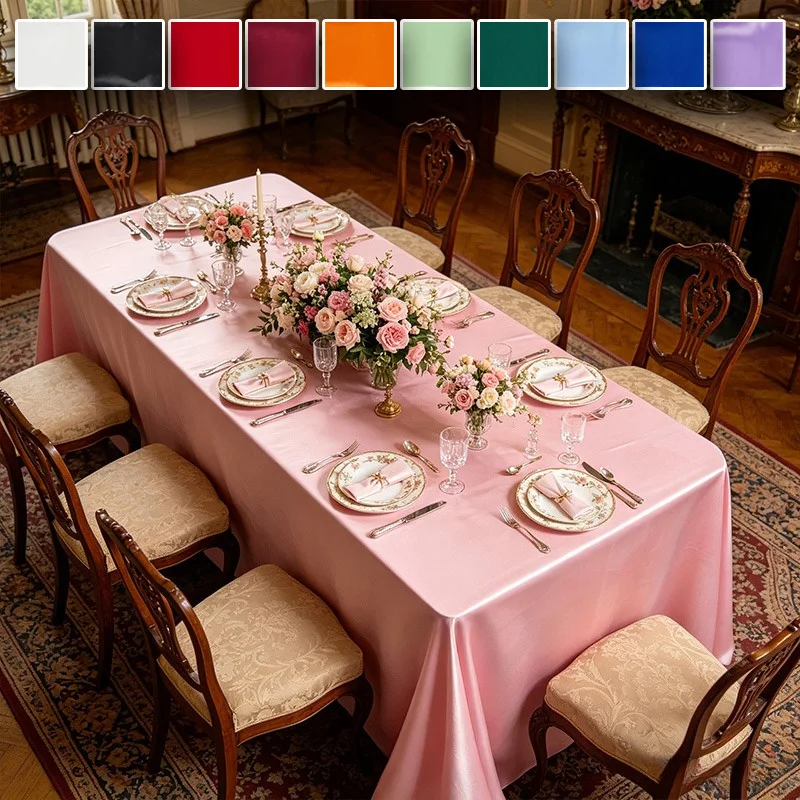 Rectangle Satin Tablecloth Bright Wrinkle Resistant Table Cover Indoor Outdoor Wedding Banquet Party Birthday Home Table Decor
