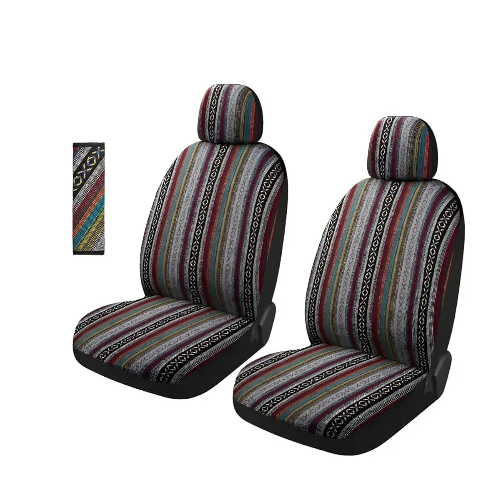 

Комплект из 5 чехлов для автомобильных сидений Baja Saddle Blanket, передний комплект, дышащие моющиеся чехлы с накладками на ремни безопасности, полосатая тканая ткань Ai