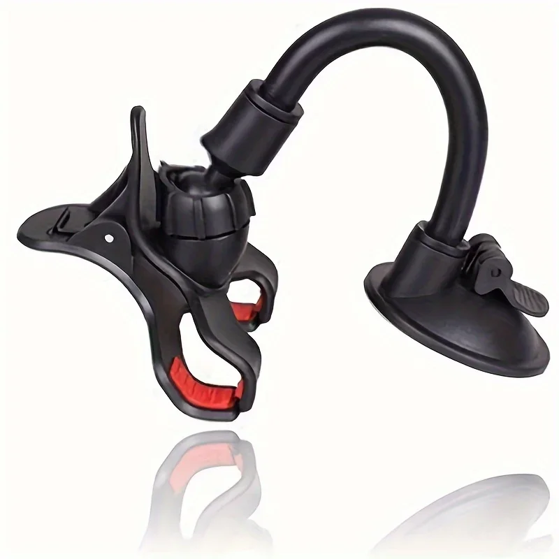 Flexible Gooseneck Suction Cup Cellphone Holder With Adhesive Mounting Disk, Double Clip Mount For Multi-Purpose Use With Phones