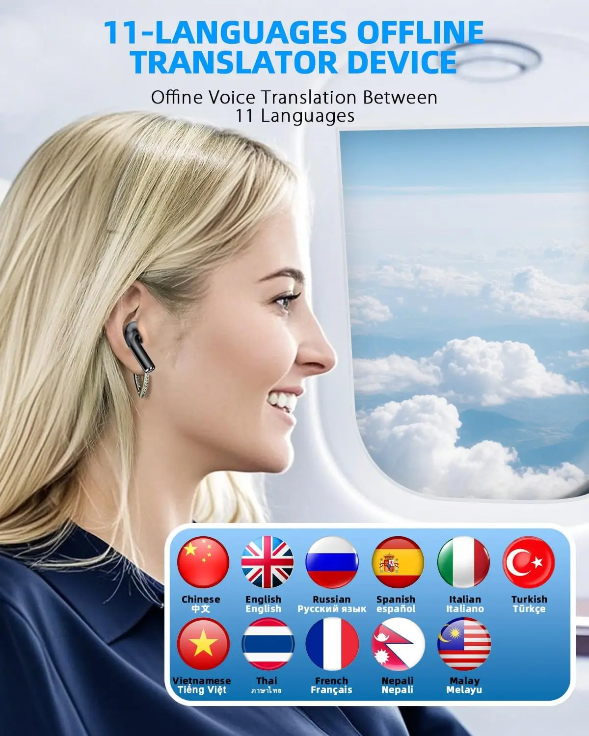 UYUXIO AI ترجمة سماعات الأذن في الوقت الحقيقي مع 144 لغة ترجمة عبر الإنترنت سماعة TWS لسماعات الأذن للأعمال