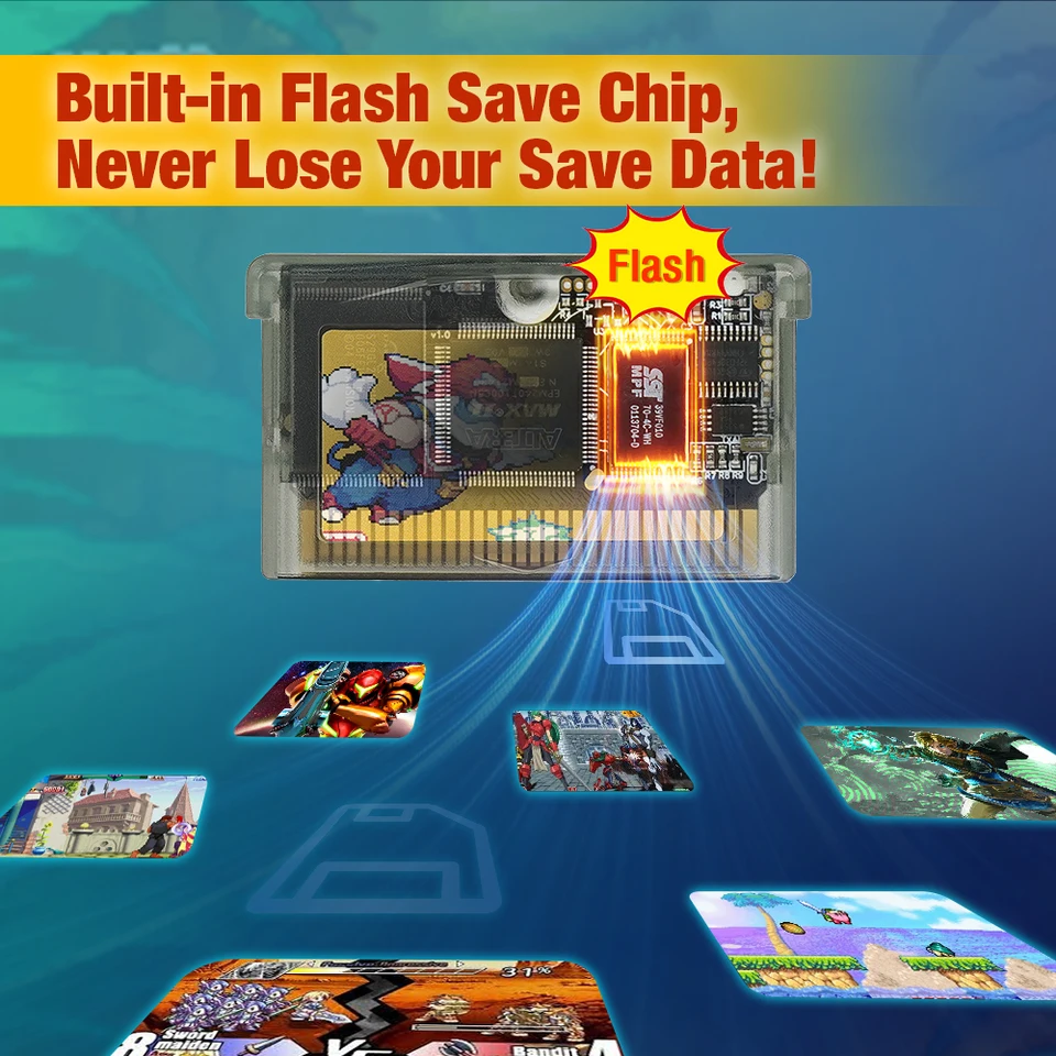 EPICJOY Rewritable GBA Flash Cart-32MB Storage 1Mb Flash-Solar +