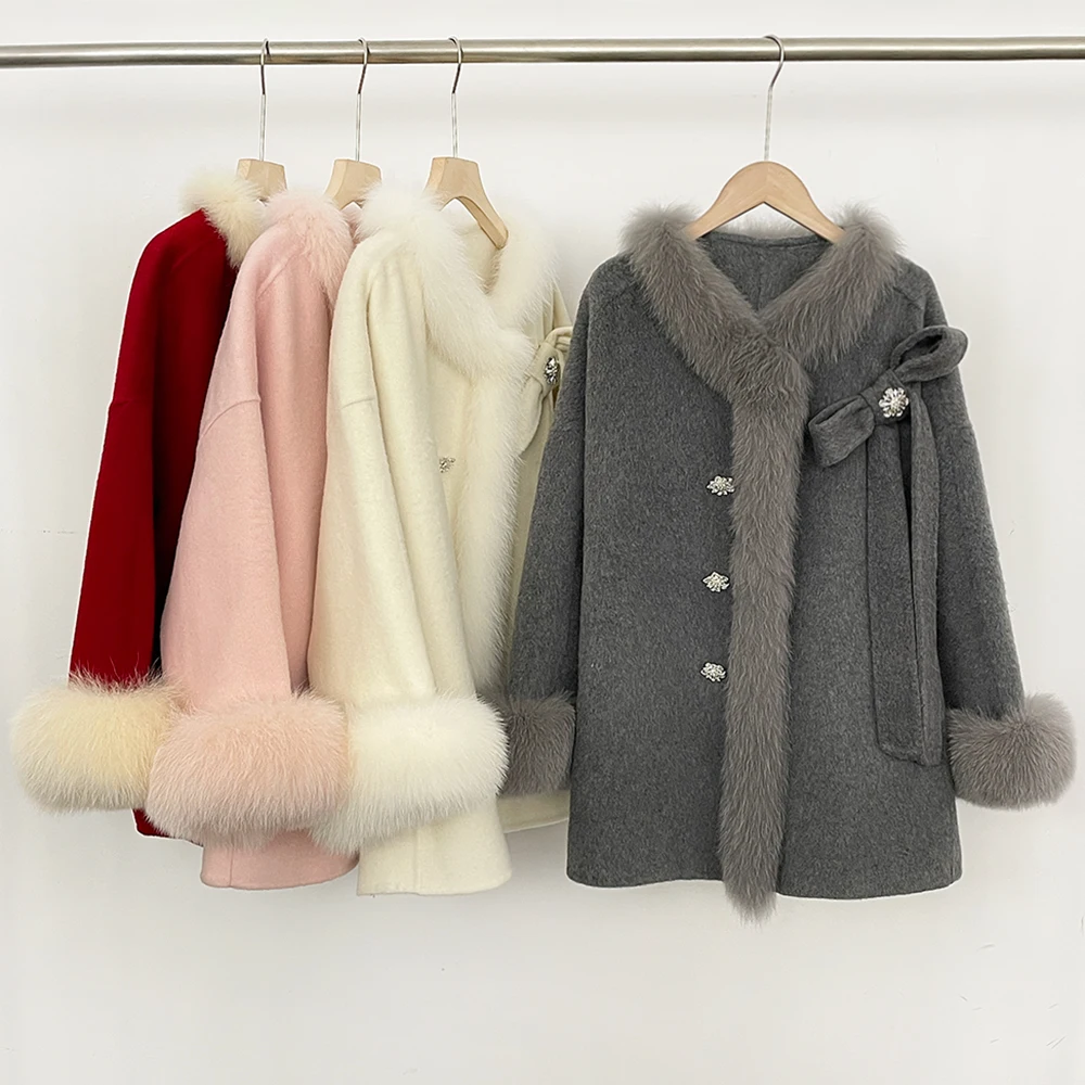 Elegant Woolen Coat Women's Autumn Jacket with Fur Long Coat Woman Winter Manteau Femme 2026 Wool Coat Woman Wool & Blends Coats