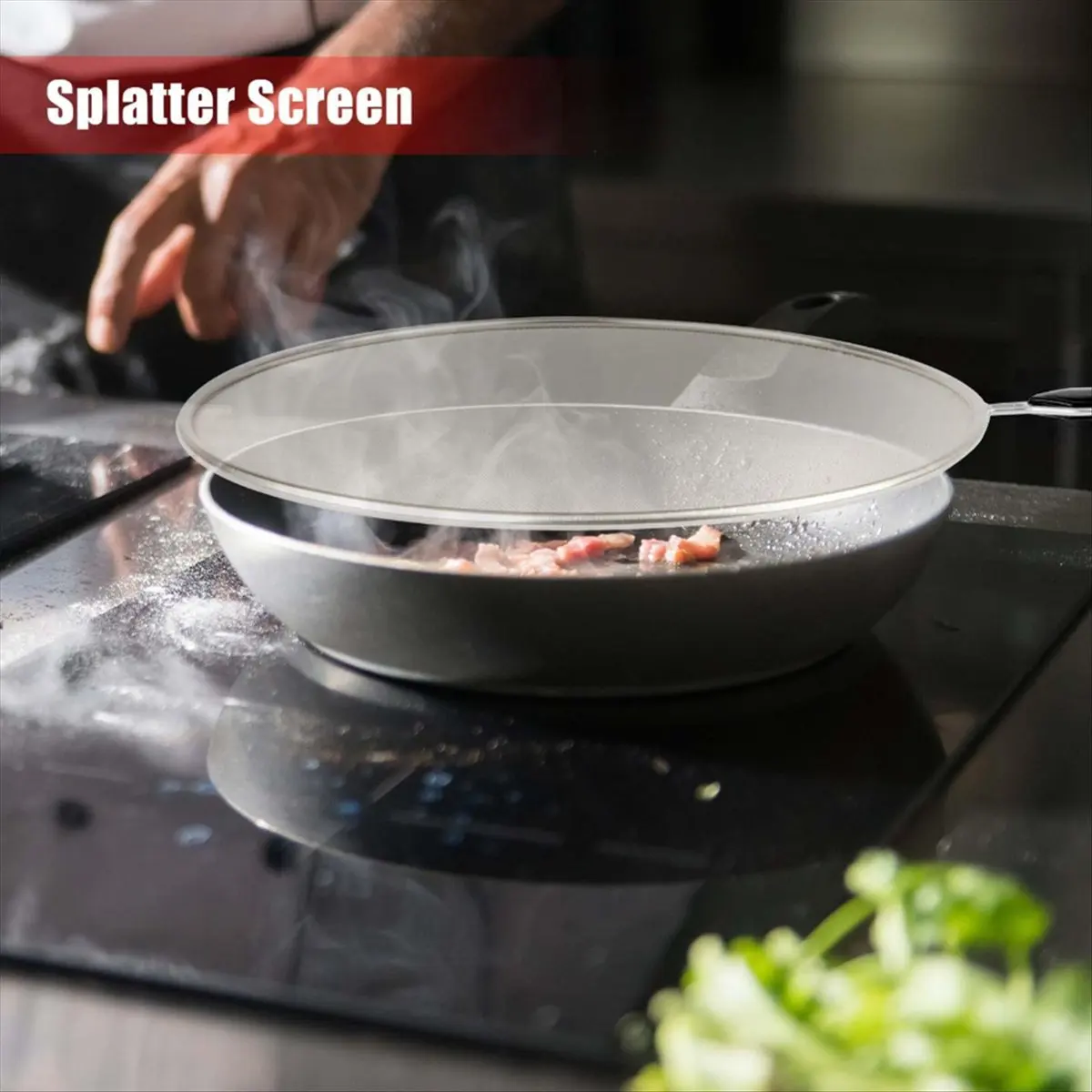 Splatter Screen for Frying Pan, Grease Splatter Guard, Fine Strainer, Black, 12 Inch