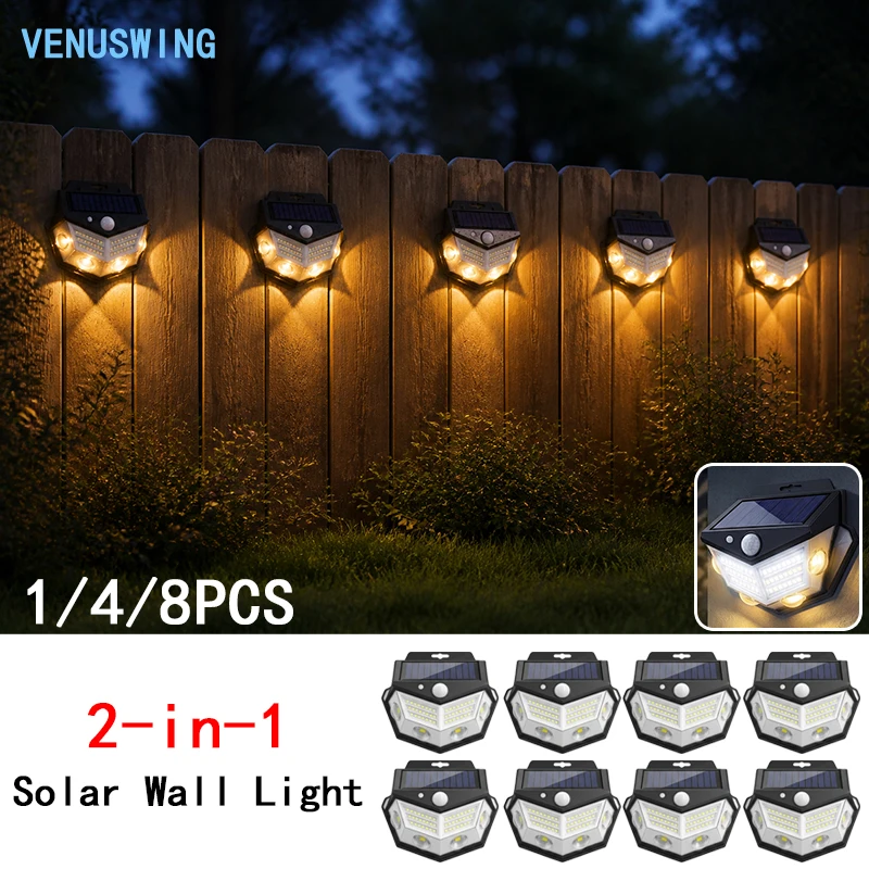 Outdoor Solar Patio Wall Light 3 Modes Super Bright 50LEDs PIR Motion Sensor Lamp Waterproof Garden Fence Light for Yard Patio