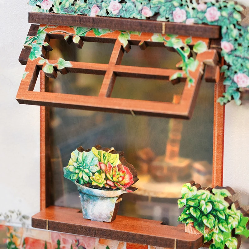 Nowy Drewniany Domek dla Lalek Sklep Kwiatowy Miniaturowy z Zestawem Mebli Model do Samodzielnego Montażu 3D Zabawki DIY dla Dzieci i Dorosłych Prezent Świąteczny Casa