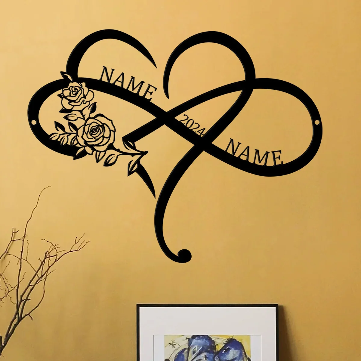 Custom Personalized Infinity Sign Custom Infinity Heart Laser Cut Roses Metal Floral Sign Custom Couple Names Love Sign Wall