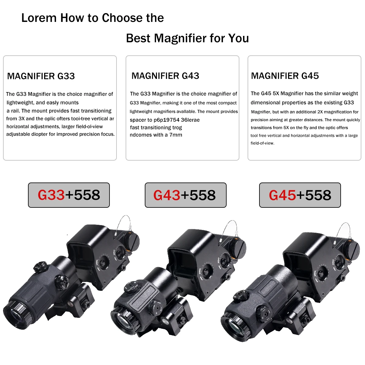 E***ch 558 G45 المكبر المجسم نطاق البصر للطي الجانب الوجه G43/33 3X مكبرات ل 558 تيار مستمر * التكتيكية منعكس Riflescope