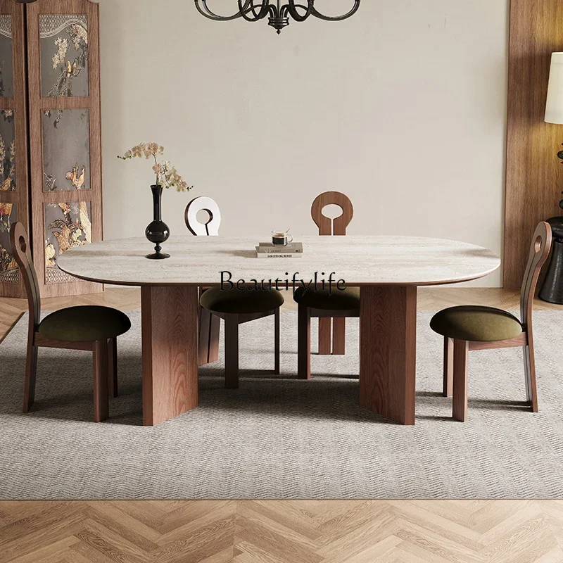 

French retro travertine rock slab dining tableLX