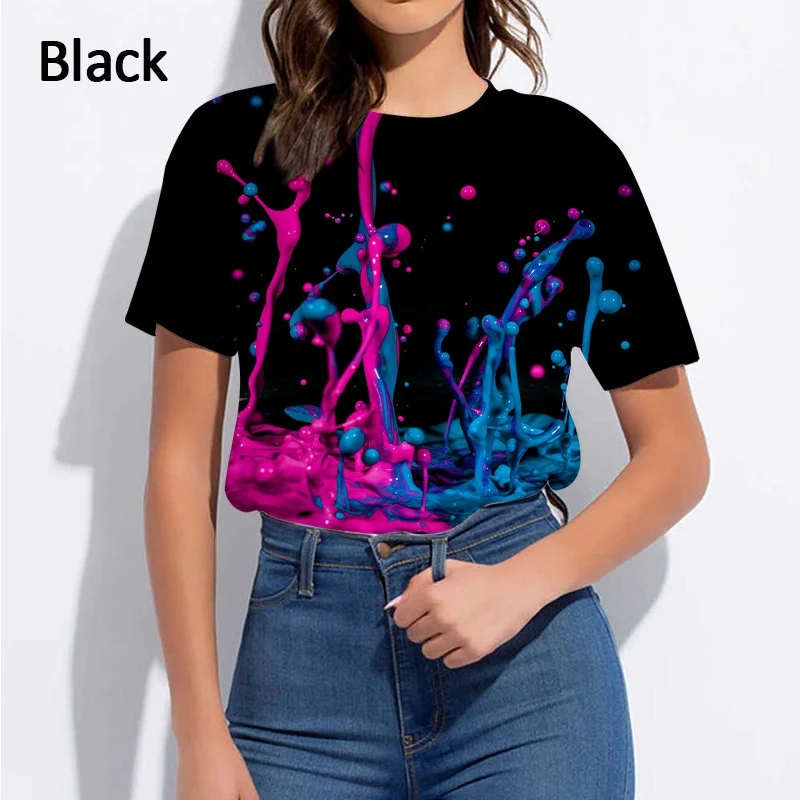 Summer Women's  Neon Graffiti T-Shirt 3D Printed Paint Splatter Casual Unisex Funny Colors Short Sleeve Tops