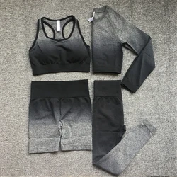 QK 2024 1PCS Seamless Women Fitness Gradient Yoga Set Ombre Squat Proof Workout Gym Leggings Running Tracksuit Sports Suits