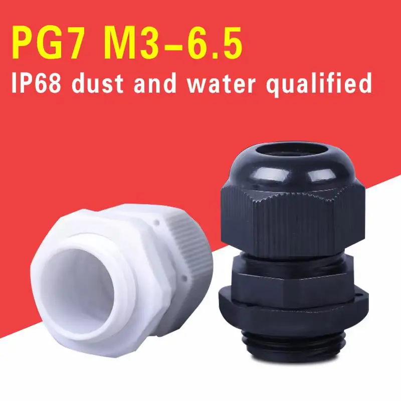 100pcs Hot Sale IP68 Waterproof Nylon Plastic Cable Gland Connector PG7 for 3-6.5mm Cable Glands