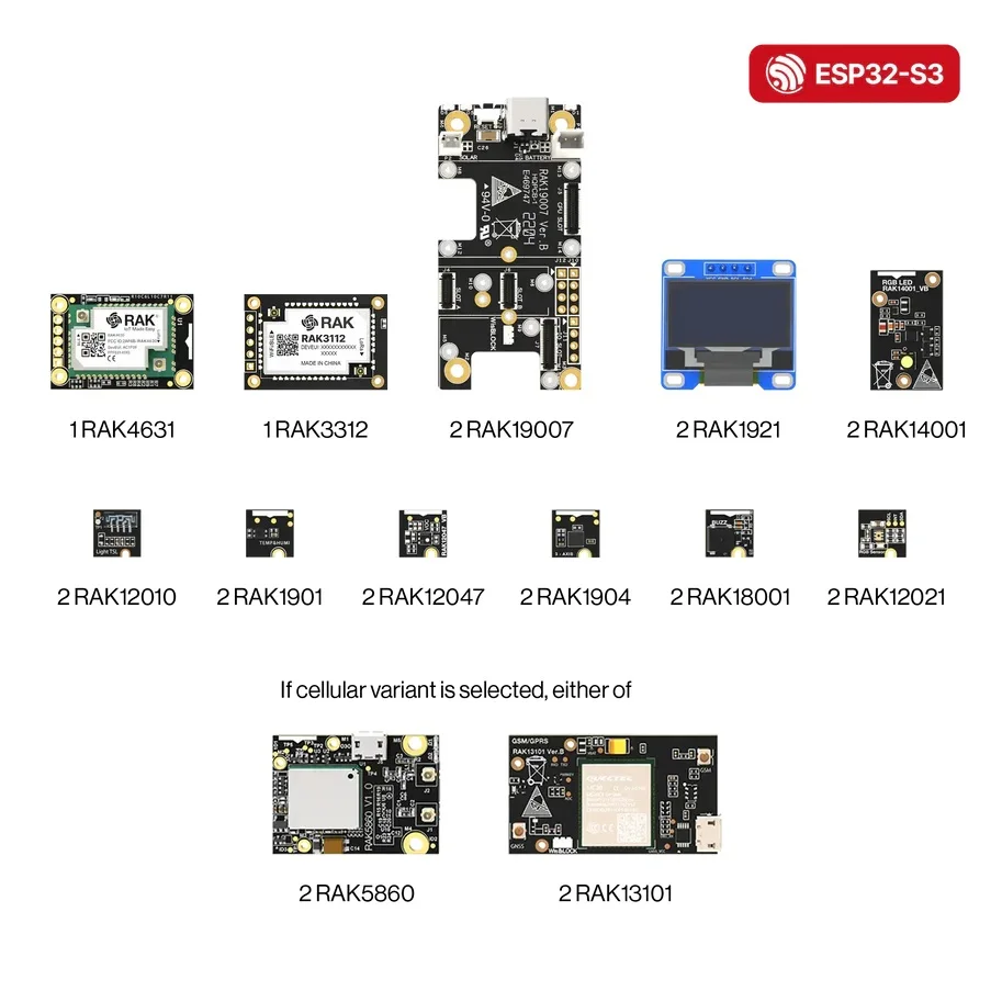 WisBlock IoT Starter Kit for Education Modular IoT education kit for LoRaWAN®, cellular, and WiFi sensor prototyping