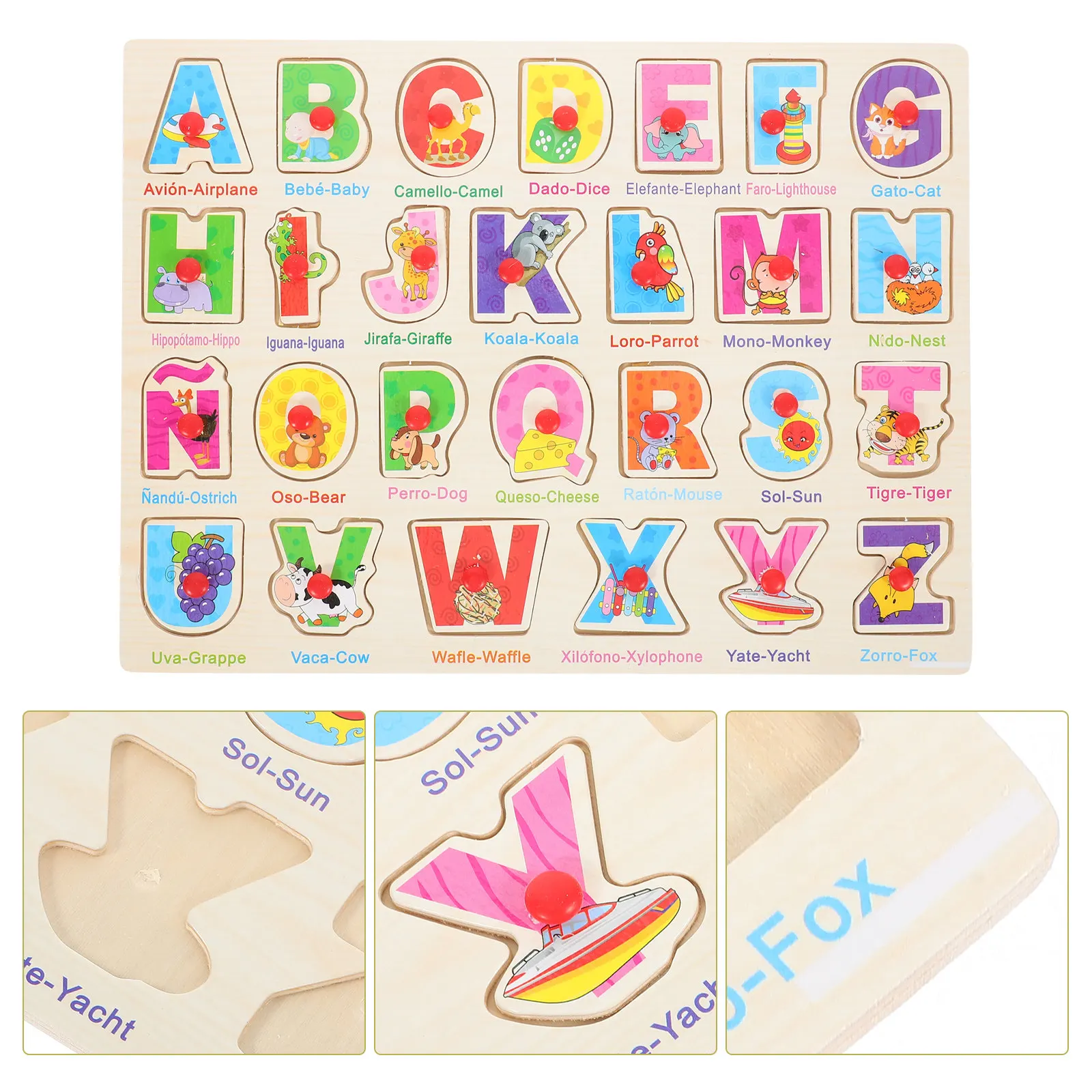 

Wooden Spanish Puzzle Toddlers Early Education Language Learning Matching Board Develop Logical Thinking Skills
