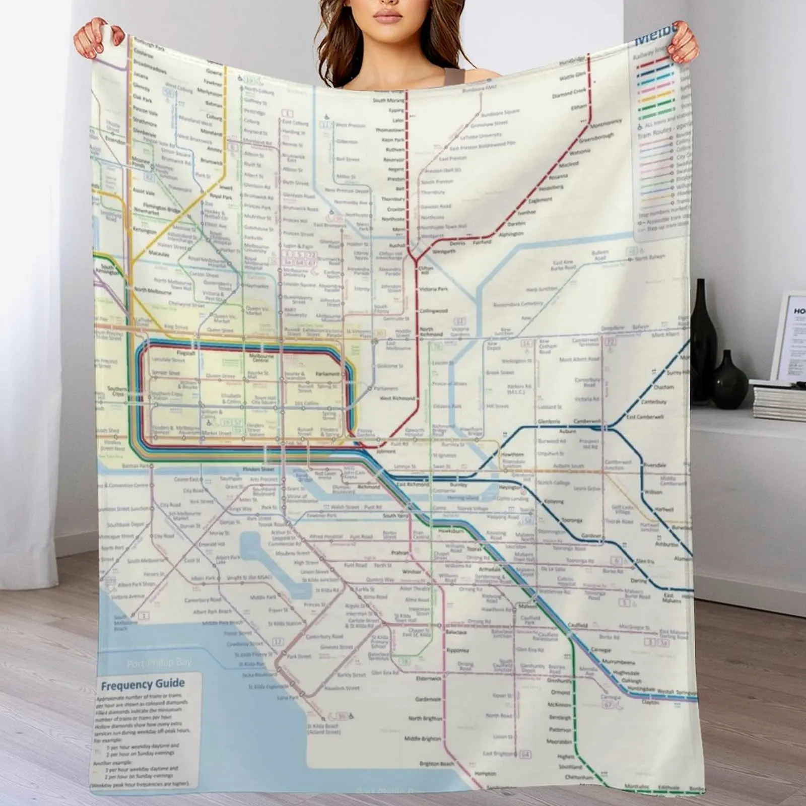 Melbourne train and tram map Throw Blanket