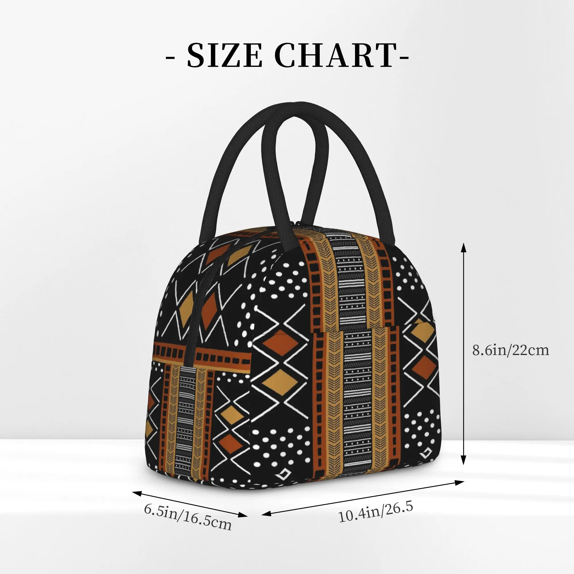 African Ethnic Tribal Ankara Tote Insulated Lunch Bag Mud Cloth Carry Food Bags Leakproof Thermal Cooler Washable Bento Box