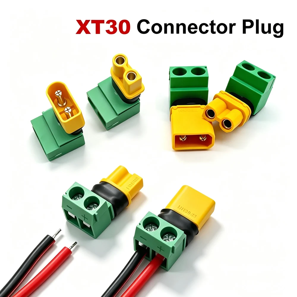 Solderless XT30 Connector Plug Male/Female XT30 to 2 Pin Terminal Connector Adapter For RC Lipo Battery Cars Drones Airplane
