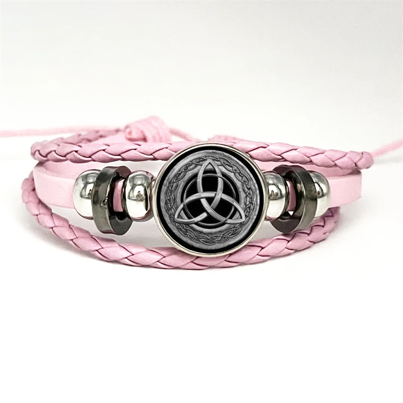 Witch Knot Pagan Wheel of The Year Theme Bracelets Pentagram Protection Star Amulets Glass Dome Snap Button Leather Bangle Gift