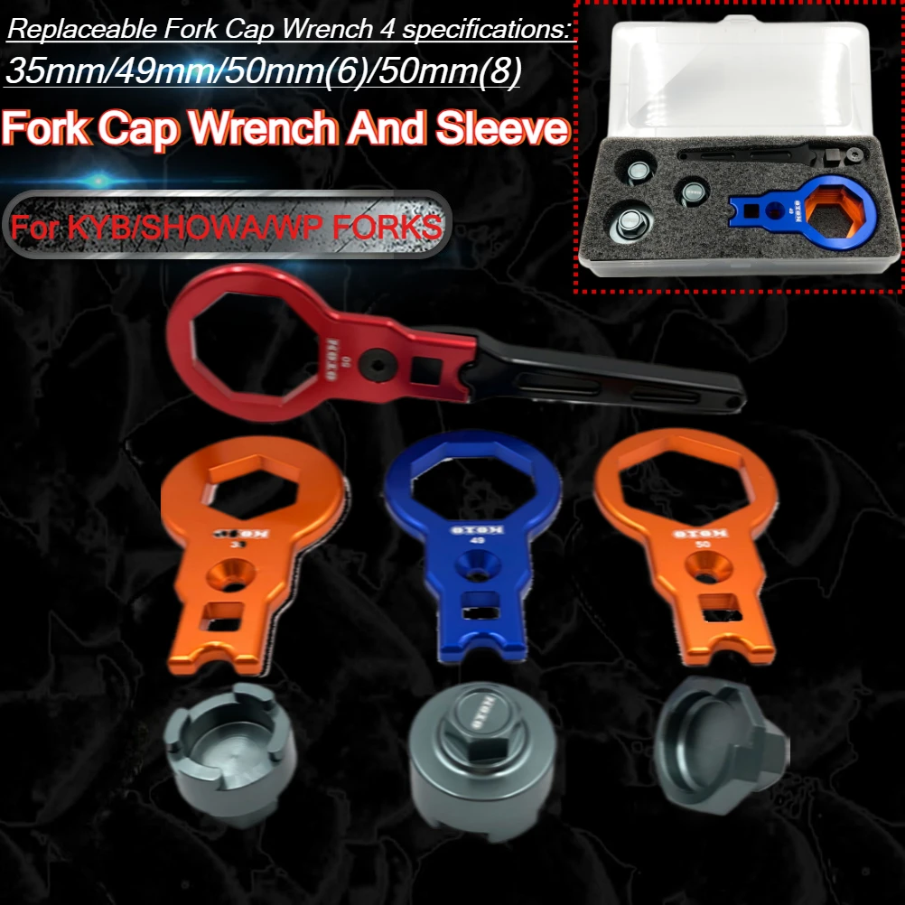 35-50mm Motorcycle Fork Top Cap Wrench Sleeve Kit Compression Valve Spanner Removal Repair Tool For KYB/SHOWA/WP FORKS Aluminum