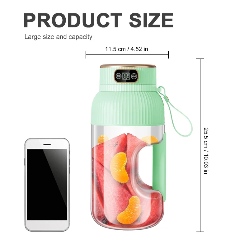 Extracteur de jus portable 1000 ml, alimenté par USB, batterie rechargeable intégrée, mixeur sans fil, pour pique-nique en plein air, voyage, sport, milk-shake, smoothie, petit extracteur de jus manuel pour boissons aux fruits frais à la maison et en extérieur