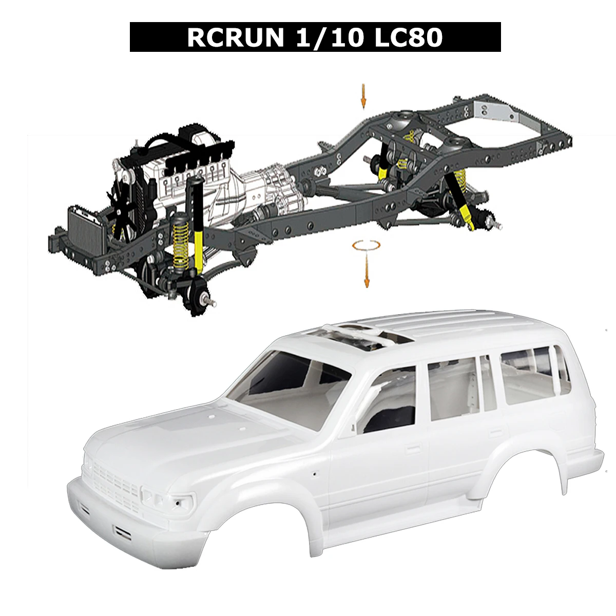 For RCRUN 1/10 LC80 Car shell Car frame RCRUN RUN80 LC80 Metal Chassis Kit 1/10 RC Crawler Chassis Car Upgrade Parts