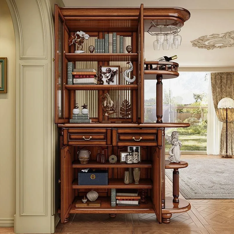 American solid wood room, hall cabinet, retro wine cabinet, storage foyer, double-sided entrance cabinet, living room partition,