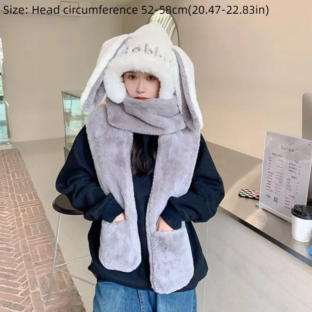 Carino sciarpa con cappuccio 3 in 1 tenere al caldo addensare sciarpa di peluche cappello guanti set protezione per le orecchie cappello invernale antivento all'aperto