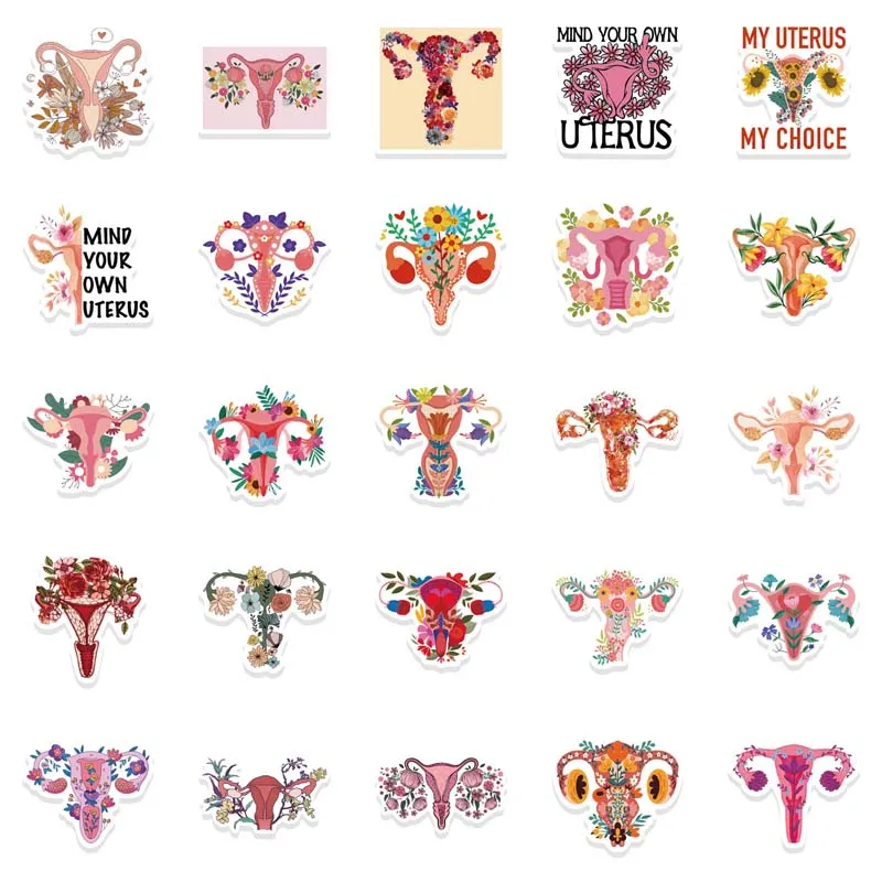 50Pcs Uterus Flower Graffiti Sticker Pvc Self-Adhesive Motorcycle Body Waterproof Decal Can Be Decorated Luggage Pen Guitar