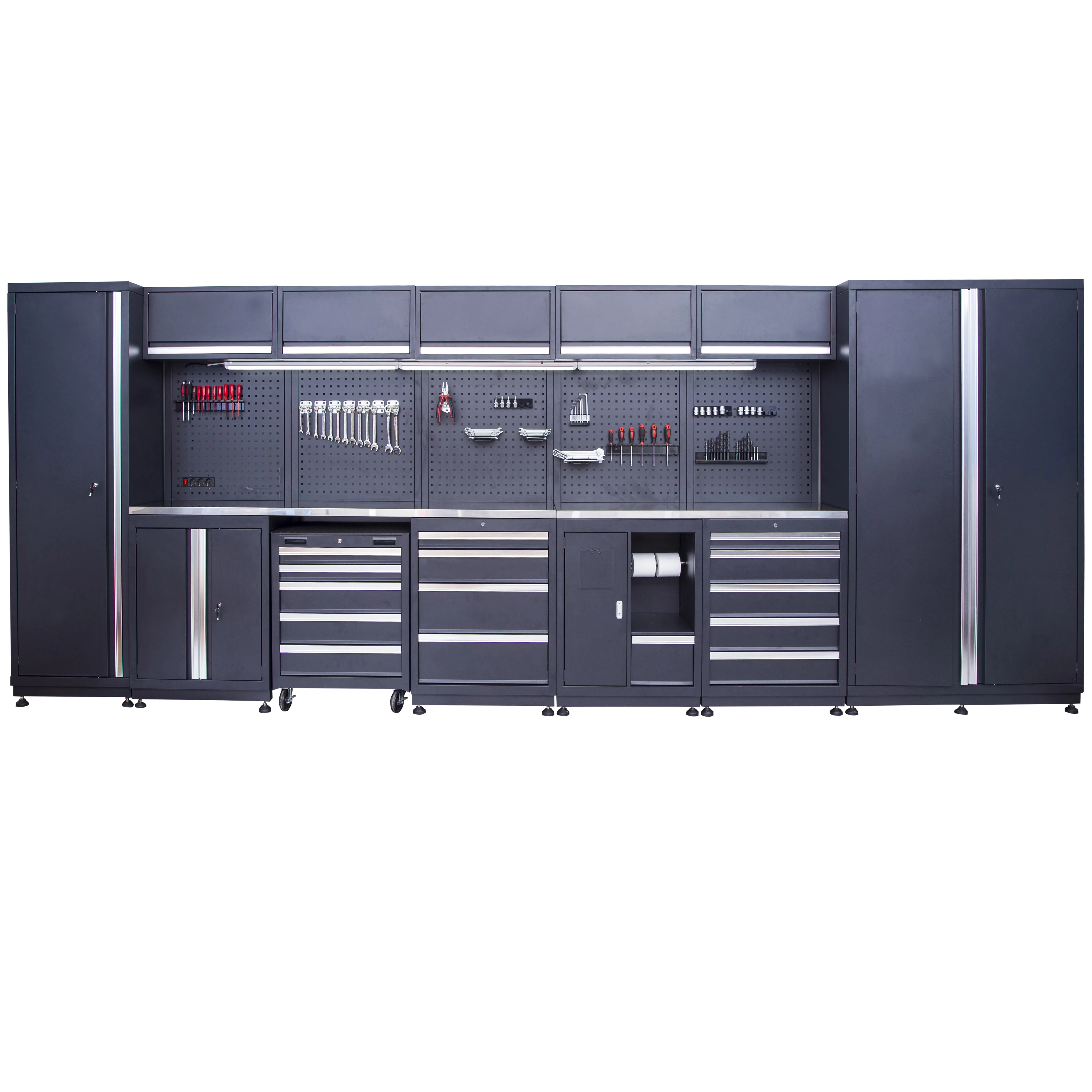 Garage Cabinet Combined Tool Cabinet Workstation Mobile Tool Trolley Heavy Duty Storage Garage Tool Chest Workbench Workshop