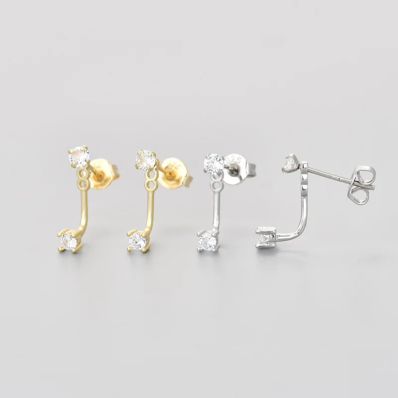 Minimalist Double Crystal Crawler Earrings for Women Fashion Climber Stud Earrings Daily Jewelry Gift