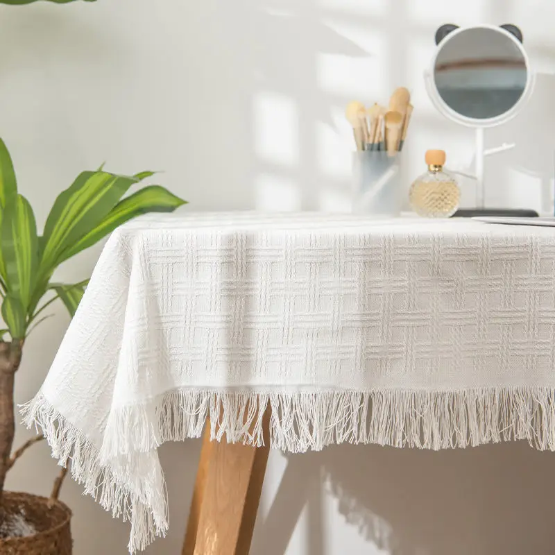 French Dustproof Decoration Dining Tablecloth Square Hemp Cloth Blue Print Table Cloth Home Kitchen Table Cover With Lace